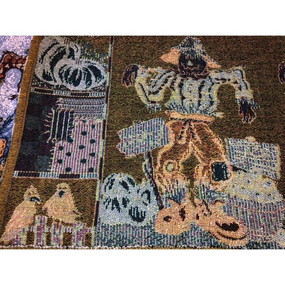 Halloween Autumn FALL Table Runner 70x13 Tapestry Scarecrows Pumpkin apples ++ - Picture 9 of 9